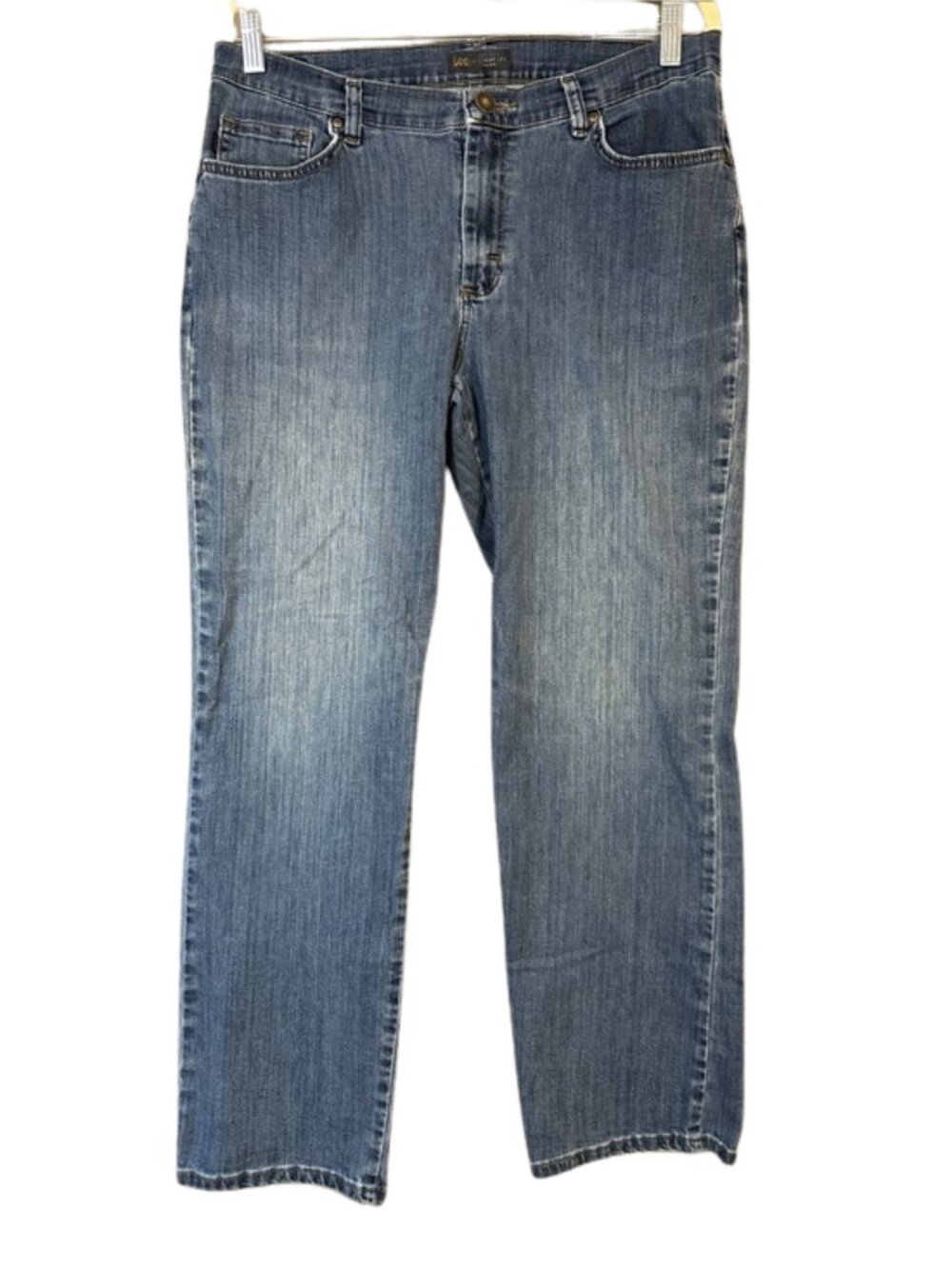 Lee Straight Leg Jeans Womens Size 12 Short Blue Mid Rise Classic Denim